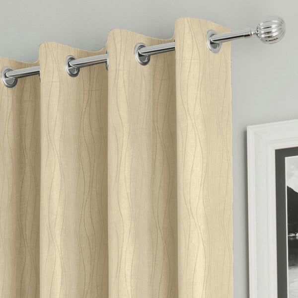 Enhanced Living Cream Thermal Energy Saving Eyelet Curtain With Wave Pattern - Ideal For Living Room & Bedroom
