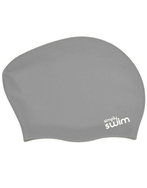 Simply Swim Adult Long Hair Silicone Swim Cap - Solid Colours - Silver