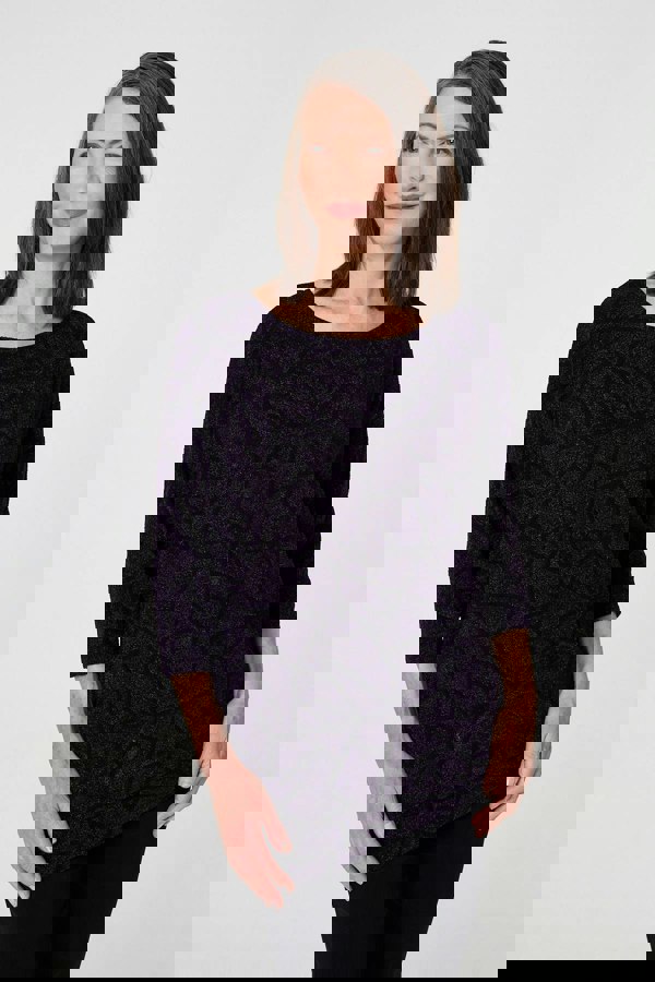 Purple | Sparkly Knit Batwing Sleeve Tunic Top
