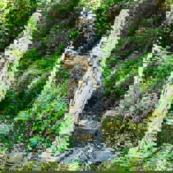 Tall Stone Cast Ladys Statue with Harp