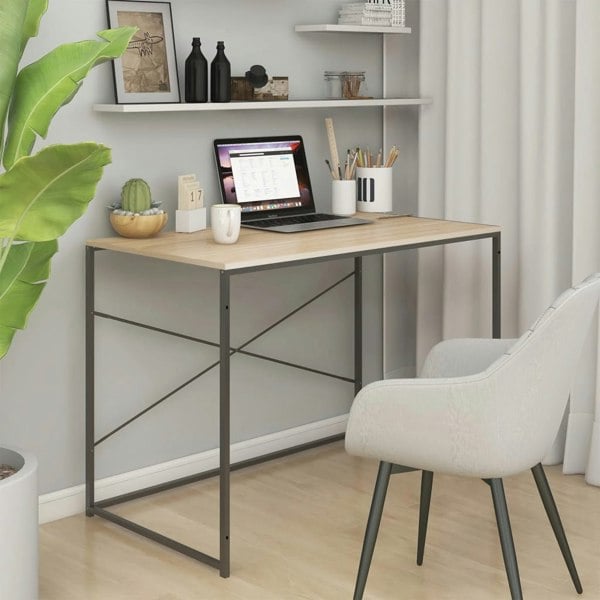 Berkfield Computer Desk Black and Oak 110x60x70 cm Engineered Wood