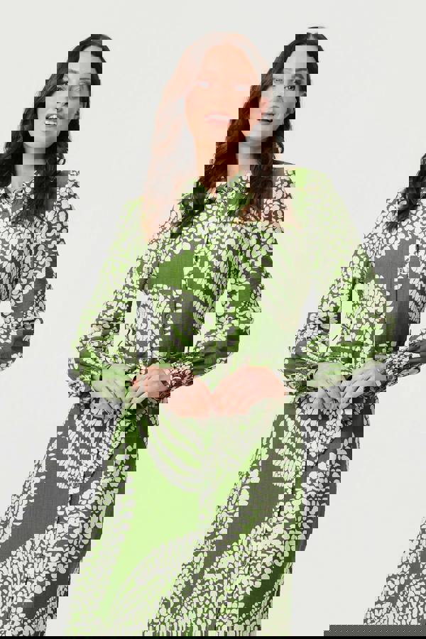 Green | Printed Balloon Sleeve Midi Shirt Dress