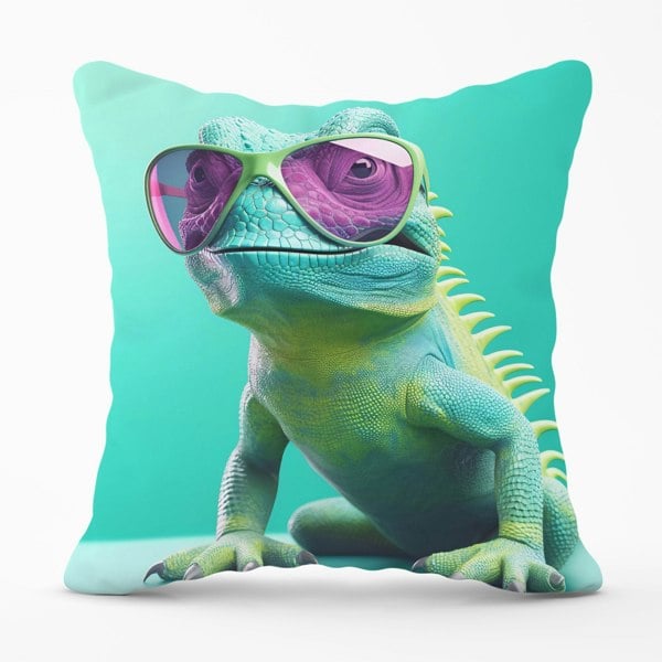 Warren Reed Happy Splashart Iguana Wearing Glasses Cushions