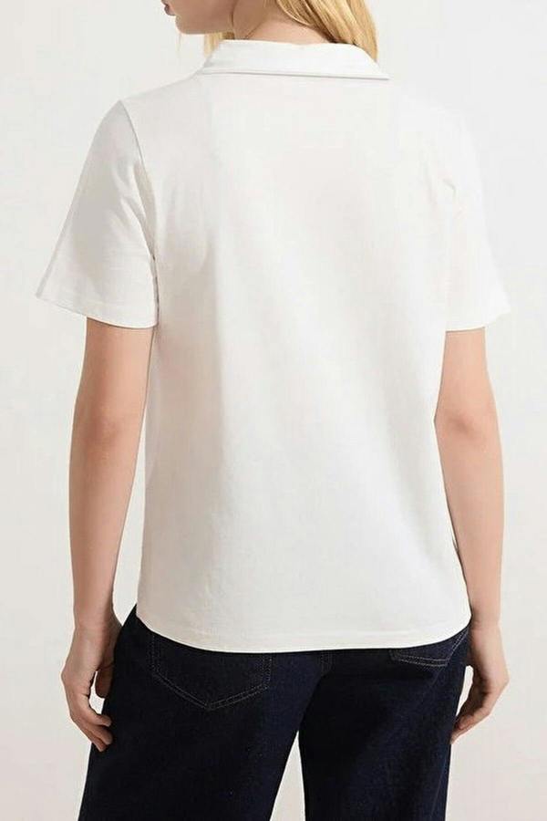 WOVCOR Thick Cotton Polo Collar Knitted T-Shirt with Stone Details