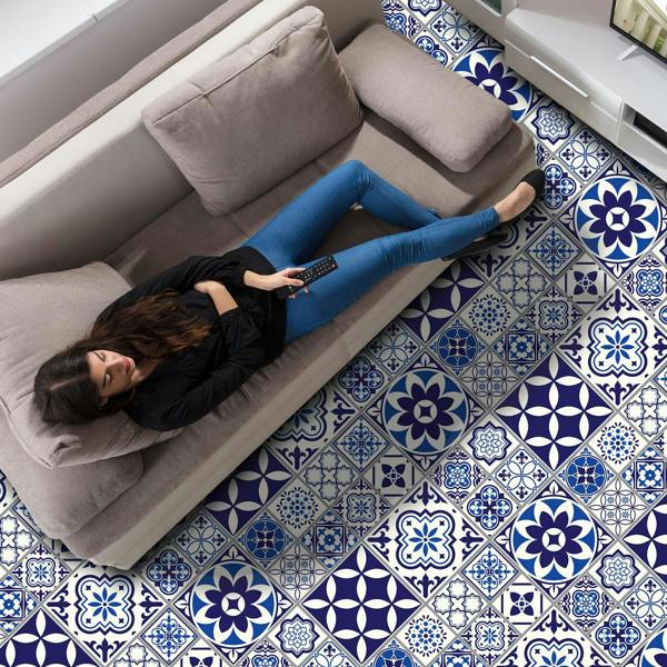 WALPLUS WFS6010 - Spanish and Moroccan Blue Tiles Melange Floor Sticker 120cm x 60 cm
