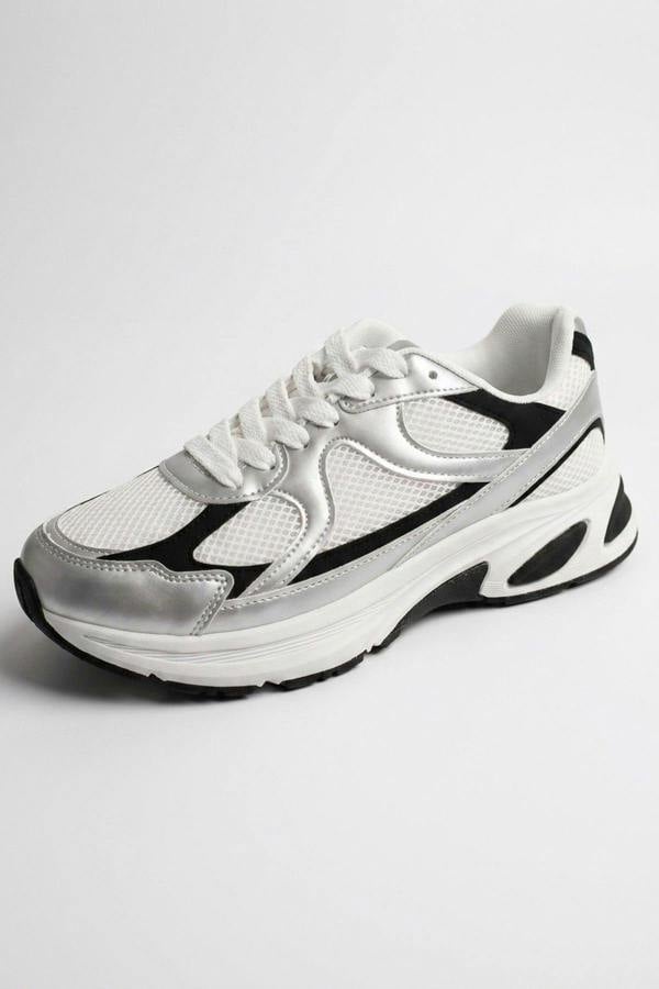 Maud Metallic Panel Mesh Trainers - Silver