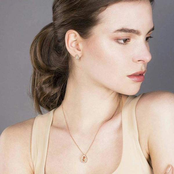 Rose Gold Teardrop Pendant Necklace with a Champagne Nude CZ Gemstone - namana.london
