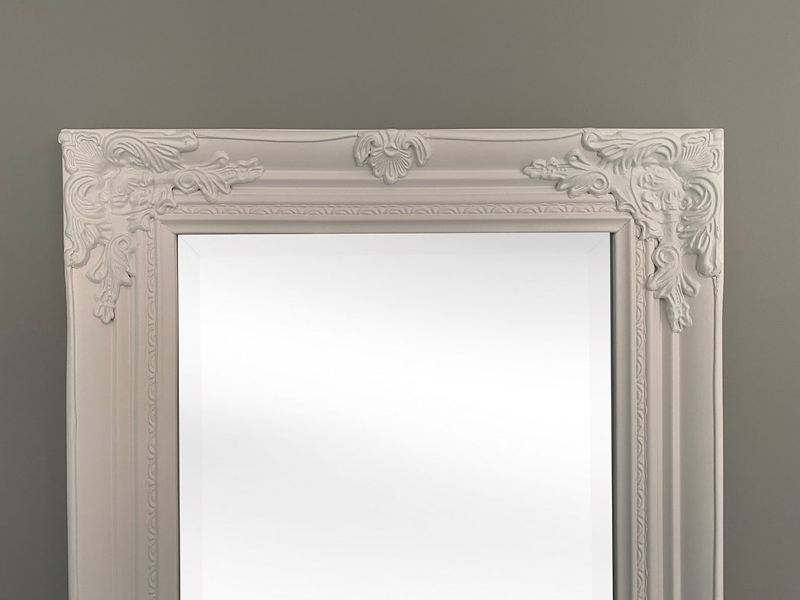 Downton Interiors Antique Style Plain White Tall Ornate Dressing Wall Mirror with Bevelled Glass 142cm