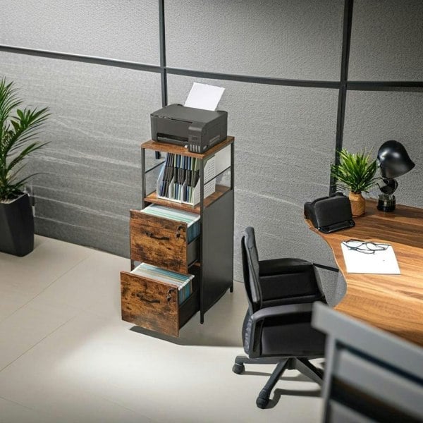 Modcraft Industrial Filing Cabinet with 2 Drawers and Open Shelf | Home Office File Storage for A4