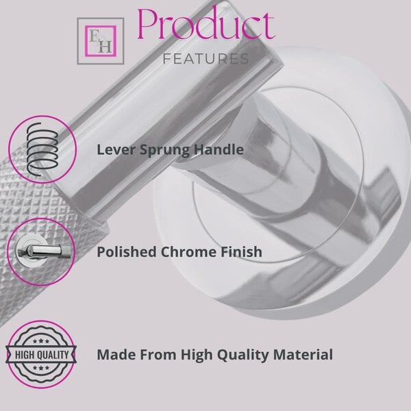 EDH Door Hardware Knurled Door Handles Chrome, Black, Brass – Loop & Neck Lever on Rose Latch