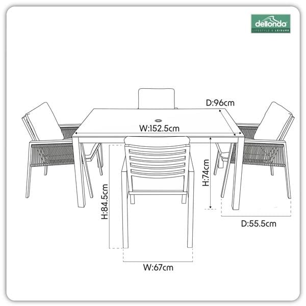 Dellonda Fusion 5 Piece Outdoor Dining Set with Weatherproof Aluminium Frame - DG275