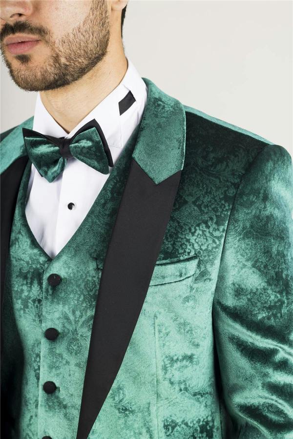 Infinity Leather Men's Green 3 Piece Velvet Wedding Tuxedo Formal Suit
