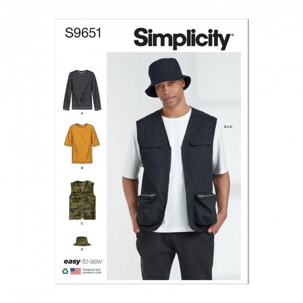 Simplicity Sewing Pattern 9651, Tops, Waistcoats, Headwear for Men, AA (34-36-38-40-42) - Easy