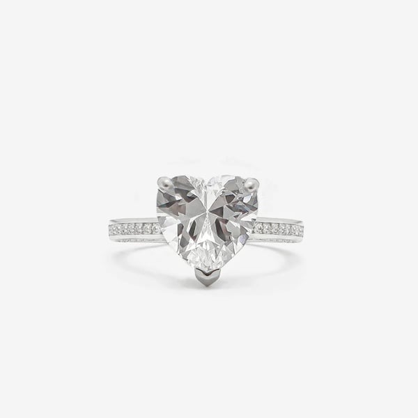 MUCHV Silver Promise Ring With Large Heart Stone