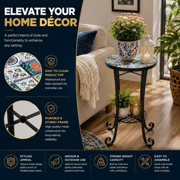 35cm Lisbon Mosaic Plant Stand/Side Table image 9