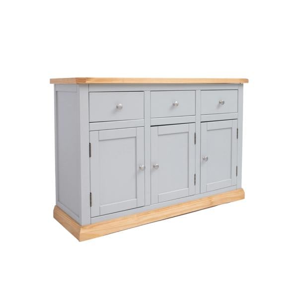 Cabinet Bits Bomporto Light Grey 3 Drawer 3 Door Sideboard Chrome Knob