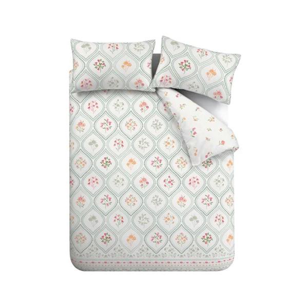 Catherine Lansfield Cameo Floral Reversible Duvet Cover Set Soft Green