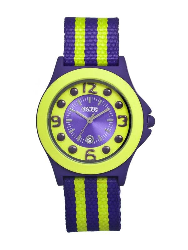 Crayo Carnival Nylon-Band Unisex Watch w/Date - Purple/Lime - CRACR0702