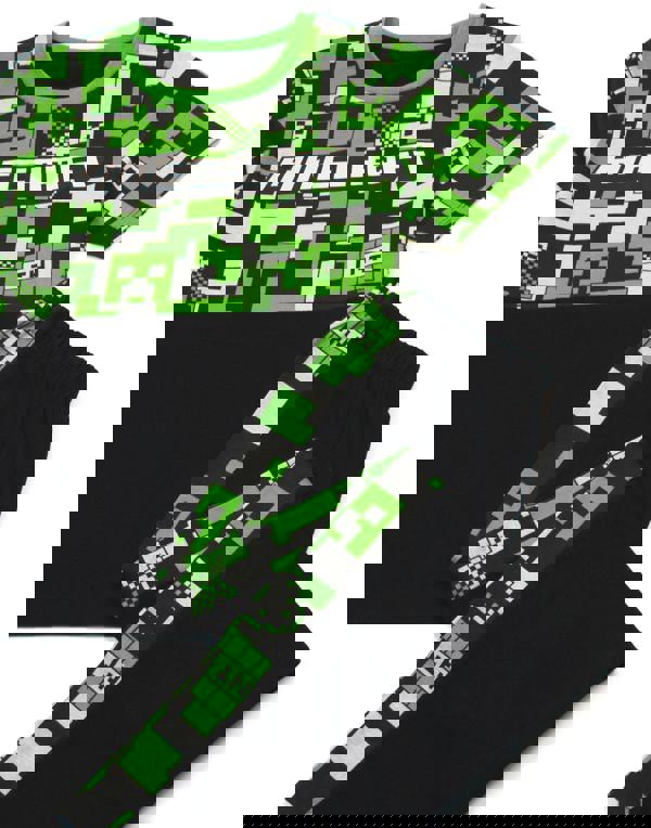 Minecraft Boys Green Creeper All-Over Print & Logo Short Sleeve Long Leg Pyjama Set