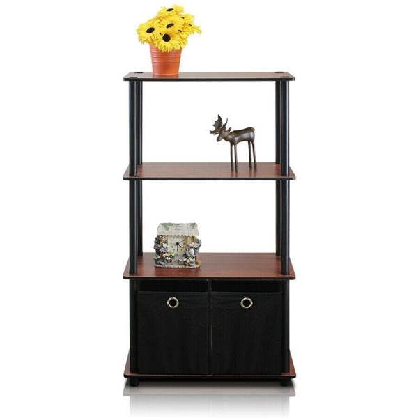 WALPLUS Go Green 4-Tier Multipurpose Storage Rack Shelving Unit w/Bins, Dark Cherry/Black perfect for organized storage and display