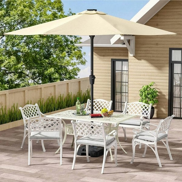 4/6 Seater Aluminium Garden Dining Set with Parasol Hole Garden Dining Sets Living and Home White Table with 4 Chairs