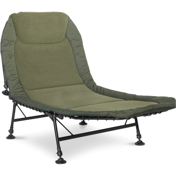 WIDE Adjustable Fleece Camping & Fishing Bedchair - Pillow & Levelling Feet 