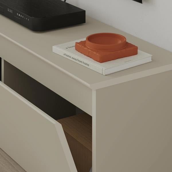Decortie Modern TV Stand Unit 120cm with Soft-Close Drop-Down Door Non-handle Design & Storage Space, Living Room