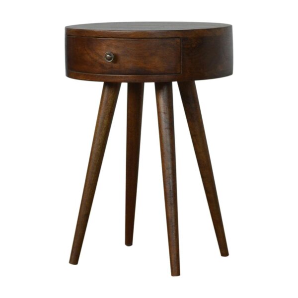 Wyld Haus Shoreham Nordic Chestnut Mango Wood Round Bedside Table with Drawer