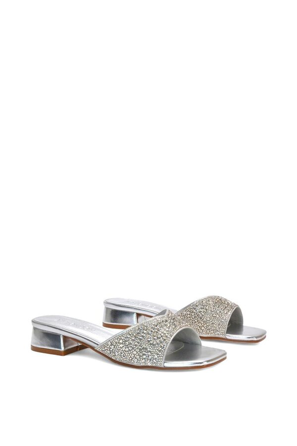 XY LONDON Low Heel Sandal Mules With Diamante Details