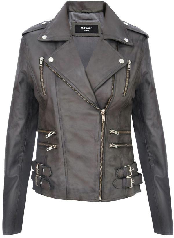 Womens Leather Brando Biker Jacket-Loddon - Upperclass Fashions 