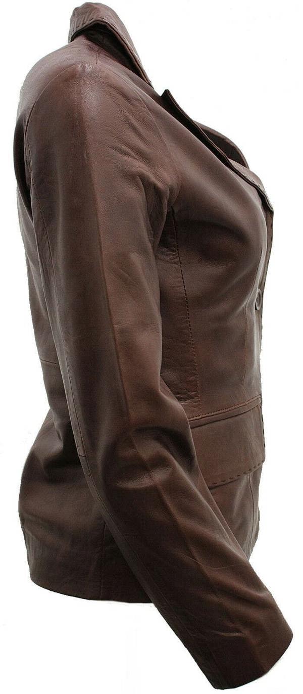 Womens 2 Button Leather Blazer Jacket-Newport - Upperclass Fashions 