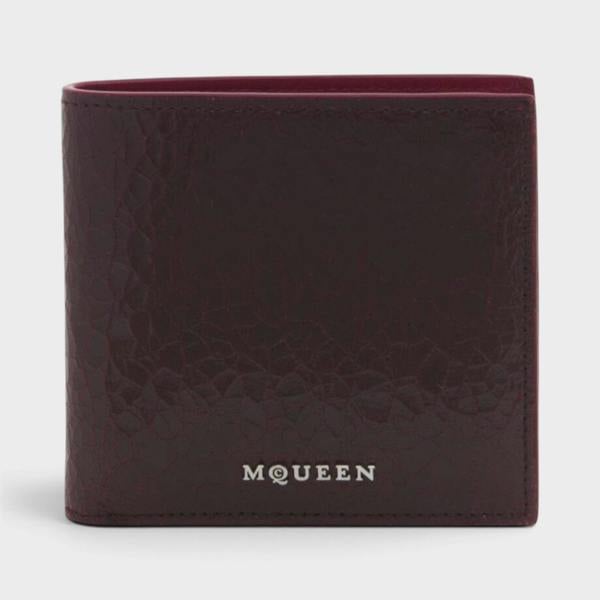 Alexander McQueen Logo Bi-fold Wallet Crackled Leather Cranberry Red