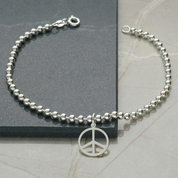 Christopher James of London Sterling Silver Bead Ball Anklet With Your Choice of Charm - 9. Peace Charm