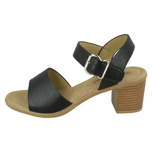 Savannah Ladies Savannah Mid Stack Heel Mule Sandal with Buckle Ankle Strap F12079
