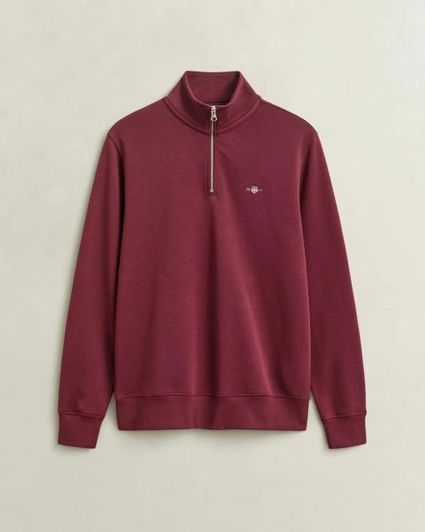 GANT Mens Regular Fit Shield Logo Half Zip Sweatshirt - 676 Deep Grape Wine | CHO | Designer Mens Sweatshirts