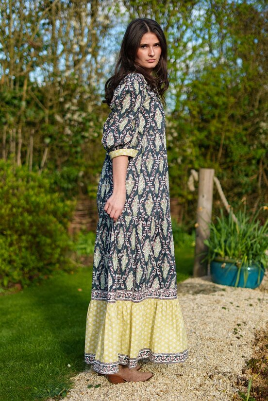 Lalita ink Maxi woodblock print dress, 100% cotton