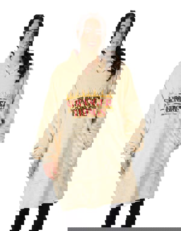 Stranger Things Unisex Beige Brand Name Print Printed Hood Linning Blanket Hoodie (One Size)