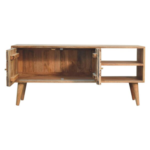 Wyld Haus Talloires Carved Mango Wood Storage Media Unit 2 Drawers 2 Shelves