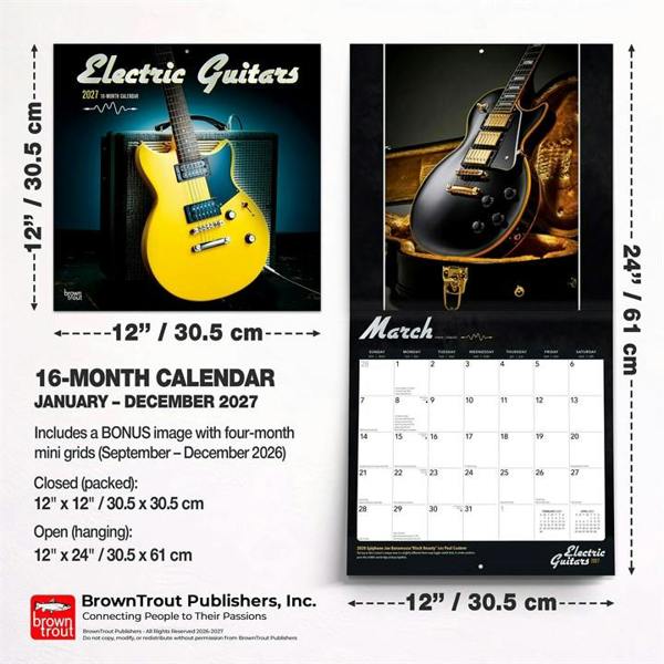 Electric Guitars Calendar 2027, Wall Calendars, Month To View, Entertainment, Gift
