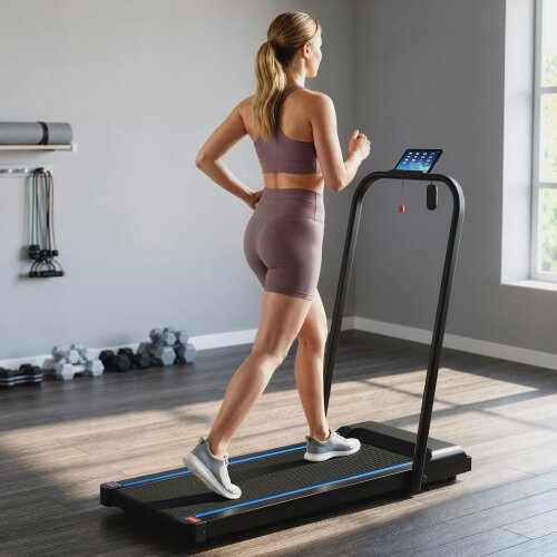 SPORTNOW 2.5HP Folding Treadmill Walking Pad w/ LED Display, No Assembly Blue - Blue