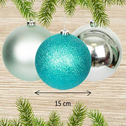 Shatchi 15cm 3 Pack Turquoise Shatterproof Christmas Baubles for Tree and Home Decor