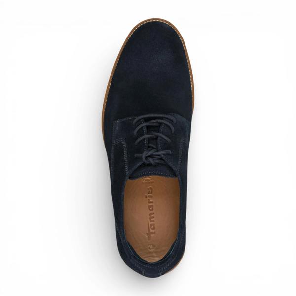 Tamaris Men's Navy Blue Suede Leather Plain Toe Derby Shoes