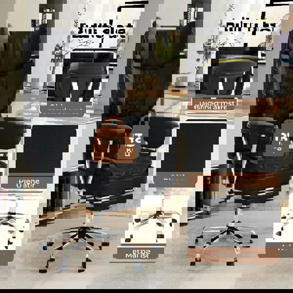 Levede Office Desk Chair Big and Tall for Heavy People with Footrest PU Black