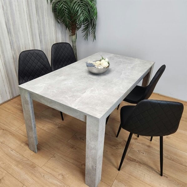 Kosy Koala Dining Table and 4 Chairs Stone Grey Effect Wood Table 4 Black Leather Chairs Dining Room