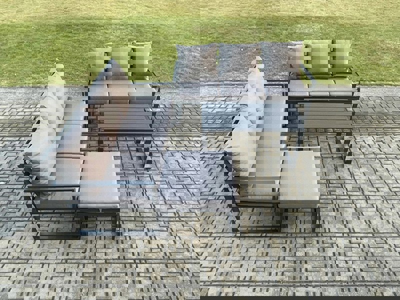Fimous Aluminium 4 Pieces Outdoor Garden Furniture Lounge Sofa Set with Oblong Coffee Table Big Footstool Dark Grey