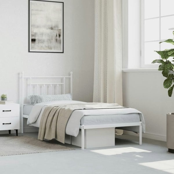 Berkfield Metal Bed Frame with Headboard White 90x190 cm