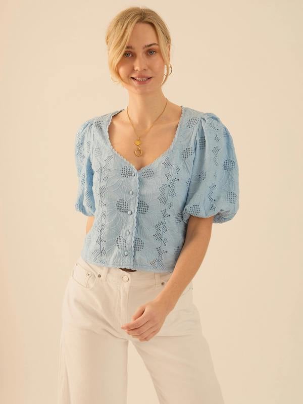 Rose & Nancy Abi Blue Cotton Lace Blouse