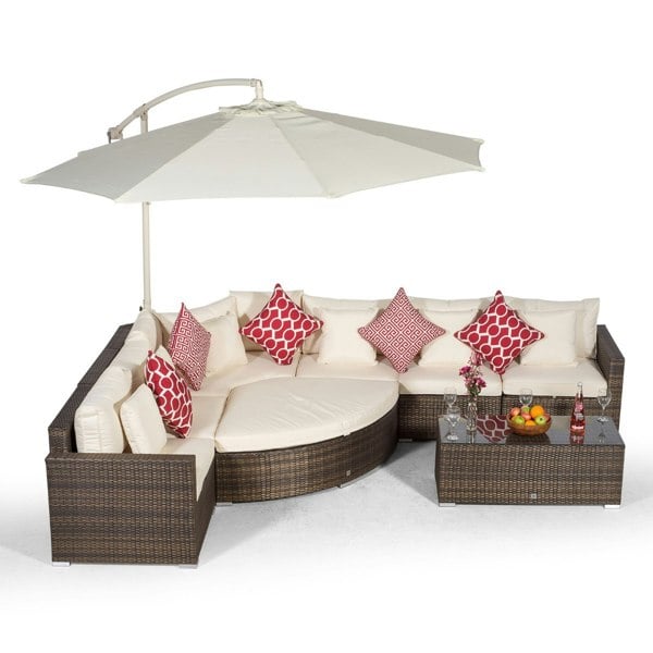 Giardino Santorini L Shape Modular 6 Seat Rattan Corner Sofa Set With Large Coffee Table & Daybed Ottoman