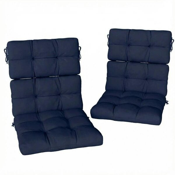 Bobobiy 2-Piece Seat Cushion Replacement with Backrest, Garden Patio Chair Cushions Set with Ties, Dark Blue