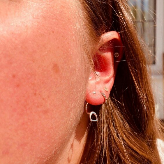 Reeves & Reeves Sterling Silver Bead and Stirrup Cuff Stud Earrings